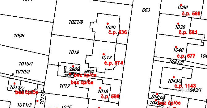 Předměstí 574, Moravská Třebová na parcele st. 1018 v KÚ Moravská Třebová, Katastrální mapa