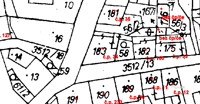 Cvikov I 34, Cvikov na parcele st. 183 v KÚ Cvikov, Katastrální mapa