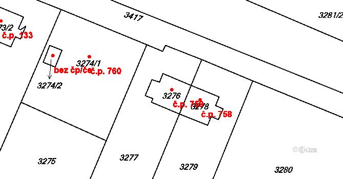 Poruba 759, Orlová na parcele st. 3276 v KÚ Poruba u Orlové, Katastrální mapa