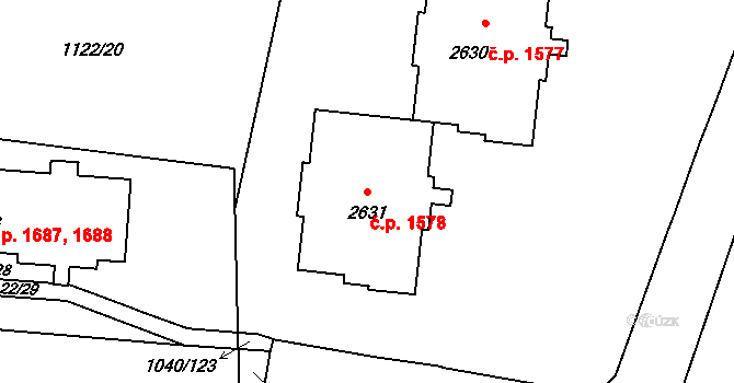 Rožnov pod Radhoštěm 1578 na parcele st. 2631 v KÚ Rožnov pod Radhoštěm, Katastrální mapa