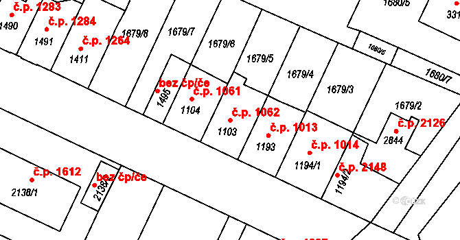 Hořice 1062 na parcele st. 1103 v KÚ Hořice v Podkrkonoší, Katastrální mapa