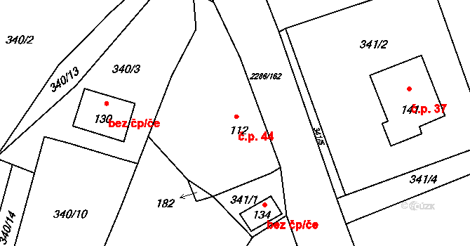 Bečice 44 na parcele st. 112 v KÚ Bečice, Katastrální mapa