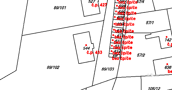 Litol 433, Lysá nad Labem na parcele st. 544 v KÚ Litol, Katastrální mapa