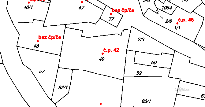 Záboří 42 na parcele st. 49 v KÚ Záboří u Blatné, Katastrální mapa