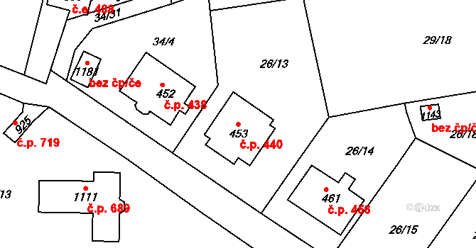 Bohosudov 440, Krupka na parcele st. 453 v KÚ Bohosudov, Katastrální mapa