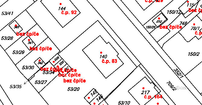 Týn 83, Třebíč na parcele st. 140 v KÚ Týn u Třebíče, Katastrální mapa