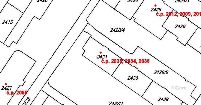 Žabovřesky 2034,2035,2036, Brno na parcele st. 2429 v KÚ Žabovřesky, Katastrální mapa