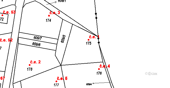 Nečemice 1, Tuchořice na parcele st. 175 v KÚ Nečemice, Katastrální mapa