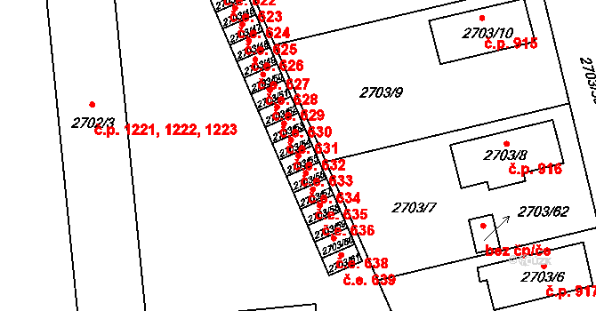 Pelhřimov 633 na parcele st. 2703/55 v KÚ Pelhřimov, Katastrální mapa