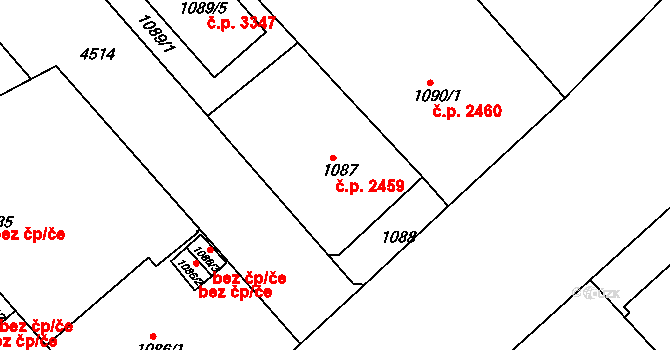 Teplice 2459 na parcele st. 1087 v KÚ Teplice, Katastrální mapa