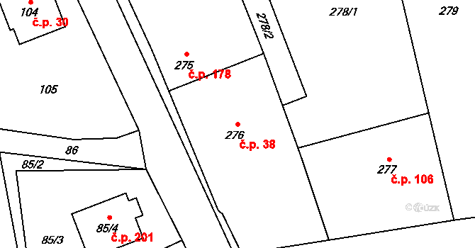 Chlebovice 38, Frýdek-Místek na parcele st. 276 v KÚ Chlebovice, Katastrální mapa