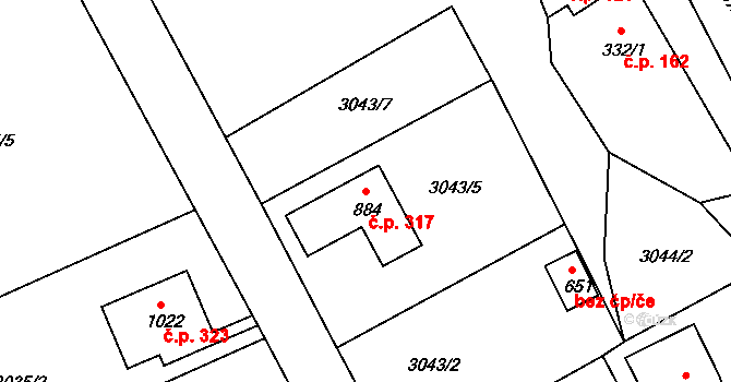 Jílové 317 na parcele st. 884 v KÚ Jílové u Děčína, Katastrální mapa