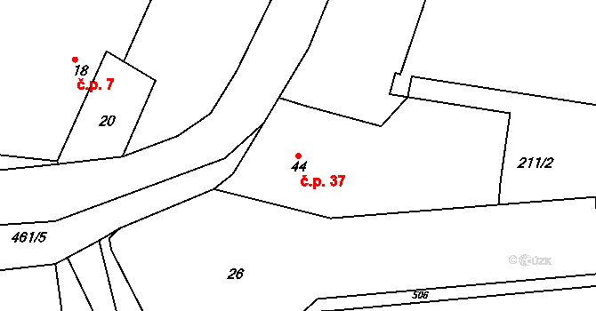 Újezdec 37, Hřebečníky na parcele st. 44 v KÚ Újezdec u Rakovníka, Katastrální mapa