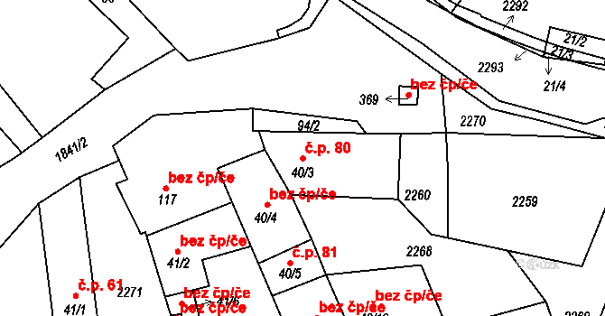 Zavlekov 80 na parcele st. 40/3 v KÚ Zavlekov, Katastrální mapa