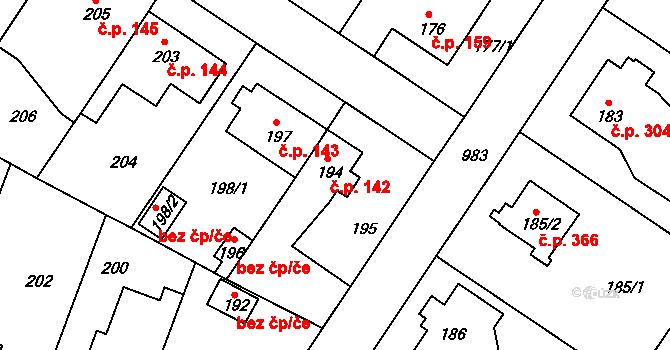 Satalice 142, Praha na parcele st. 194 v KÚ Satalice, Katastrální mapa