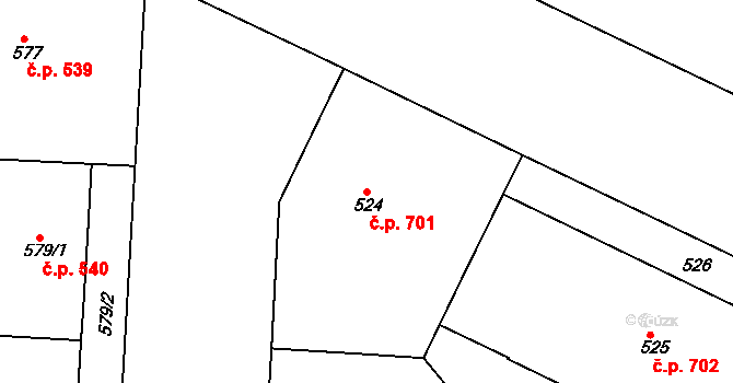 Dejvice 701, Praha na parcele st. 524 v KÚ Dejvice, Katastrální mapa