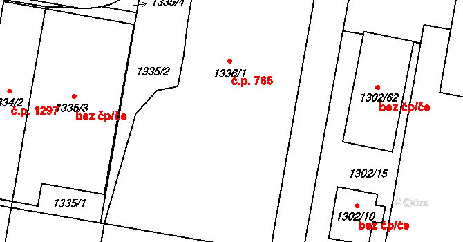 Hostivař 765, Praha na parcele st. 1336/1 v KÚ Hostivař, Katastrální mapa