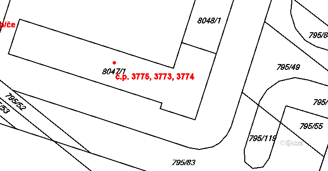 Hodonín 3773,3774,3775 na parcele st. 8047/1 v KÚ Hodonín, Katastrální mapa