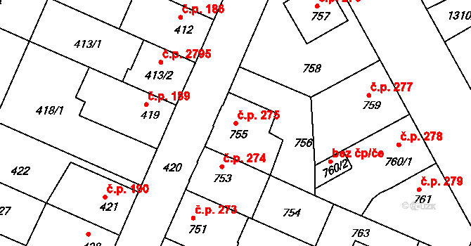 České Budějovice 5 275, České Budějovice na parcele st. 755 v KÚ České Budějovice 5, Katastrální mapa