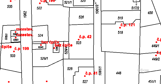 Liberec VII-Horní Růžodol 42, Liberec na parcele st. 525 v KÚ Horní Růžodol, Katastrální mapa
