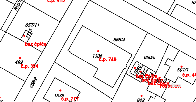 Hostinné 749 na parcele st. 1306 v KÚ Hostinné, Katastrální mapa