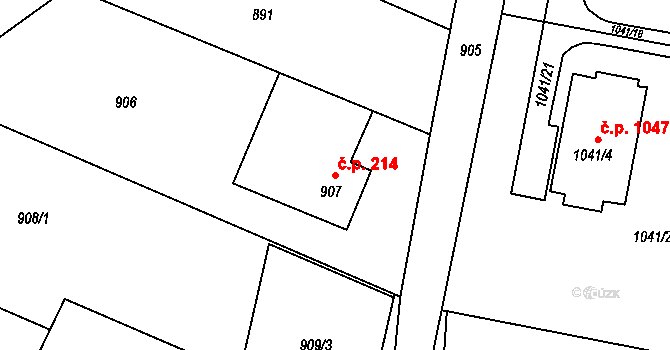Ráj 214, Karviná na parcele st. 907 v KÚ Ráj, Katastrální mapa