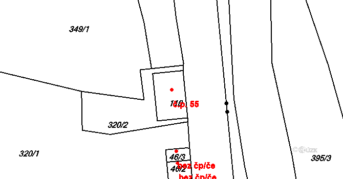 Františkov nad Ploučnicí 55 na parcele st. 110 v KÚ Františkov nad Ploučnicí, Katastrální mapa