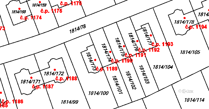 Uhříněves 1190, Praha na parcele st. 1814/174 v KÚ Uhříněves, Katastrální mapa