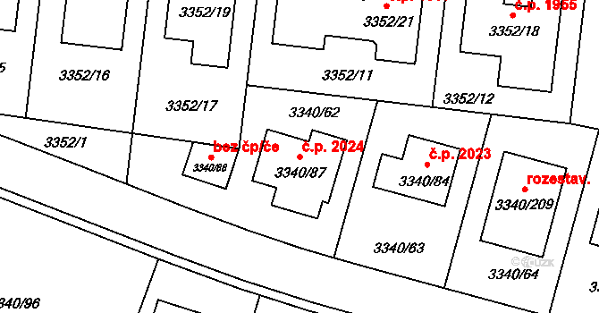 České Budějovice 7 2024, České Budějovice na parcele st. 3340/87 v KÚ České Budějovice 7, Katastrální mapa