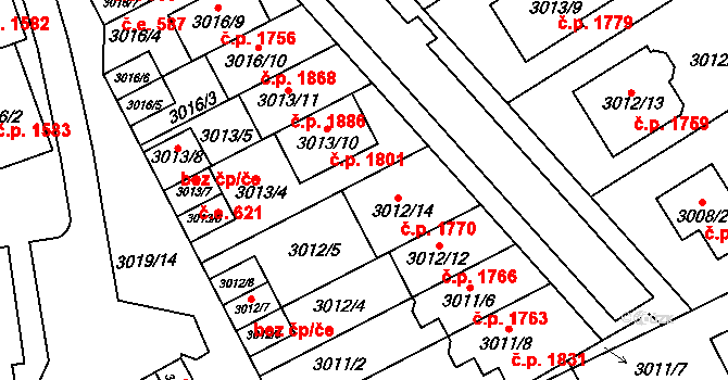 Šlapanice 1770 na parcele st. 3012/14 v KÚ Šlapanice u Brna, Katastrální mapa