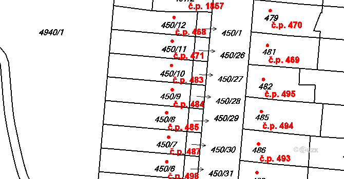 Louny 484 na parcele st. 450/9 v KÚ Louny, Katastrální mapa