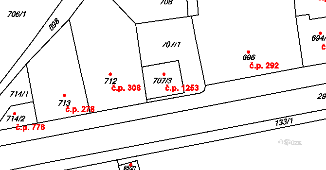 Nýřany 1253 na parcele st. 707/3 v KÚ Nýřany, Katastrální mapa