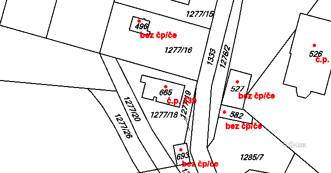Dražejov 539, Strakonice na parcele st. 665 v KÚ Dražejov u Strakonic, Katastrální mapa