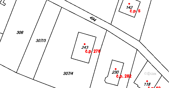 Dolní Nemojov 278, Nemojov na parcele st. 243 v KÚ Dolní Nemojov, Katastrální mapa