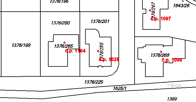 Řeporyje 1028, Praha na parcele st. 1376/255 v KÚ Řeporyje, Katastrální mapa