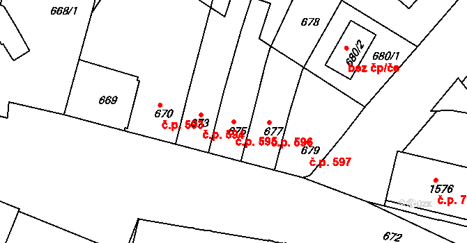 Jemnice 595 na parcele st. 675 v KÚ Jemnice, Katastrální mapa