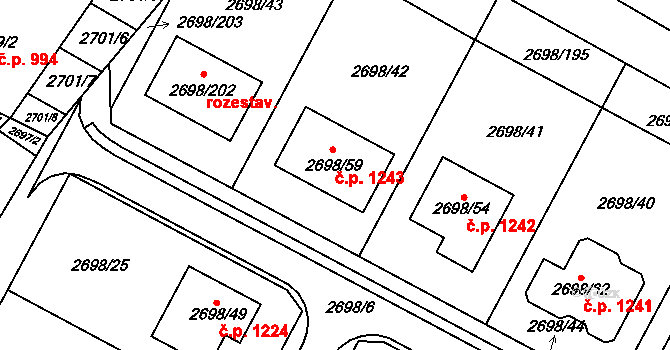 Svatobořice 1243, Svatobořice-Mistřín na parcele st. 2698/59 v KÚ Svatobořice, Katastrální mapa