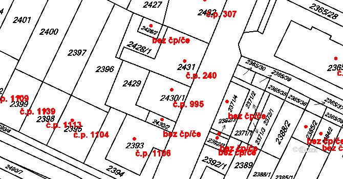 Předměstí 995, Litoměřice na parcele st. 2430/1 v KÚ Litoměřice, Katastrální mapa