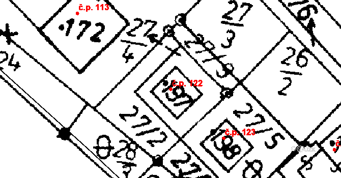 Heřmaň 122 na parcele st. 197 v KÚ Heřmaň, Katastrální mapa