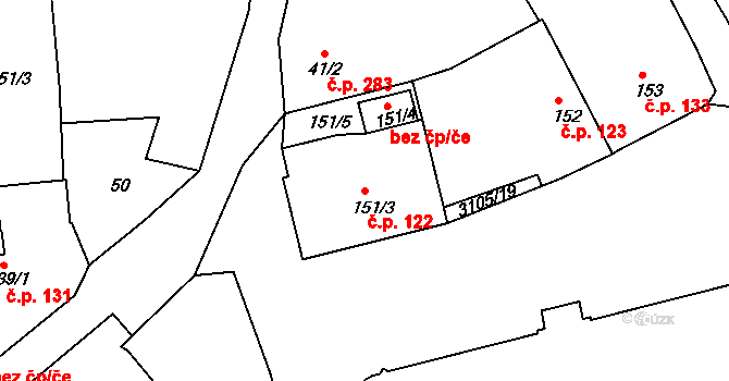 Sepekov 122 na parcele st. 151/3 v KÚ Sepekov, Katastrální mapa