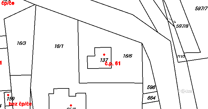 Kutrovice 61 na parcele st. 137 v KÚ Kutrovice, Katastrální mapa