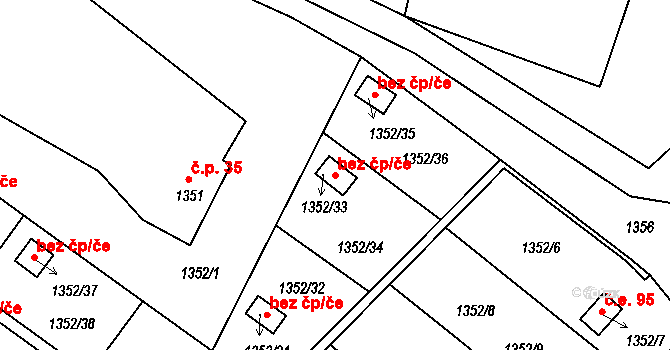 Třinec 40230414 na parcele st. 1352/33 v KÚ Lyžbice, Katastrální mapa