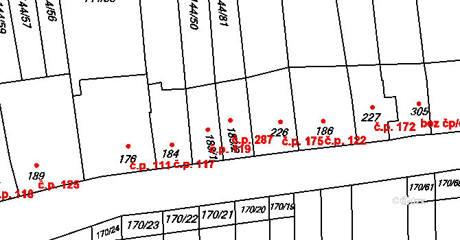 Louky 287, Zlín na parcele st. 183/2 v KÚ Louky nad Dřevnicí, Katastrální mapa