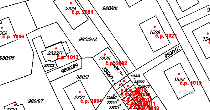 Zlín 2092 na parcele st. 2325 v KÚ Zlín, Katastrální mapa