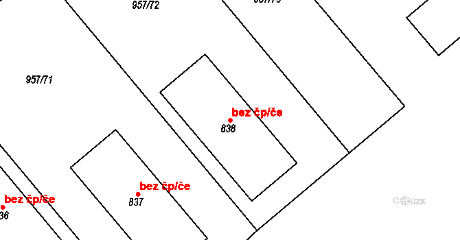 Rybitví 43094414 na parcele st. 838 v KÚ Rybitví, Katastrální mapa