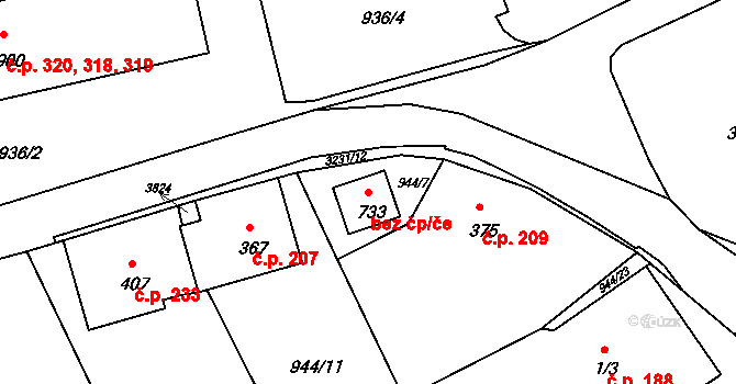 Jílové 47098414 na parcele st. 733 v KÚ Jílové u Děčína, Katastrální mapa