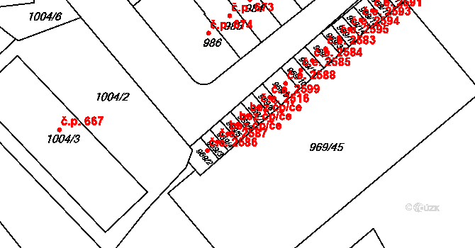 Znojmo 47509414 na parcele st. 969/5 v KÚ Znojmo-město, Katastrální mapa