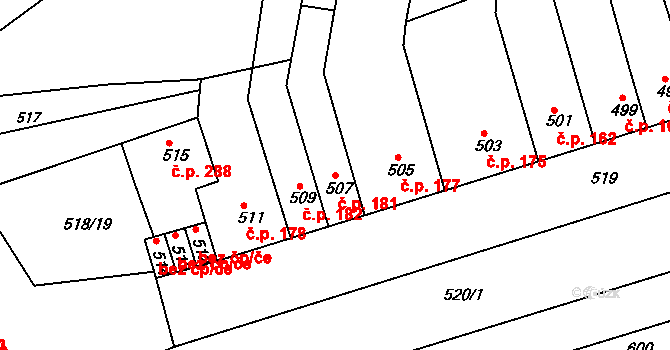 Vážany nad Litavou 181 na parcele st. 507 v KÚ Vážany nad Litavou, Katastrální mapa