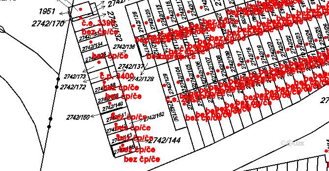 Příbram IV 2281, Příbram na parcele st. 2742/129 v KÚ Příbram, Katastrální mapa