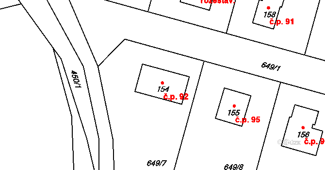 Svrčovec 92, Dolany na parcele st. 154 v KÚ Svrčovec, Katastrální mapa